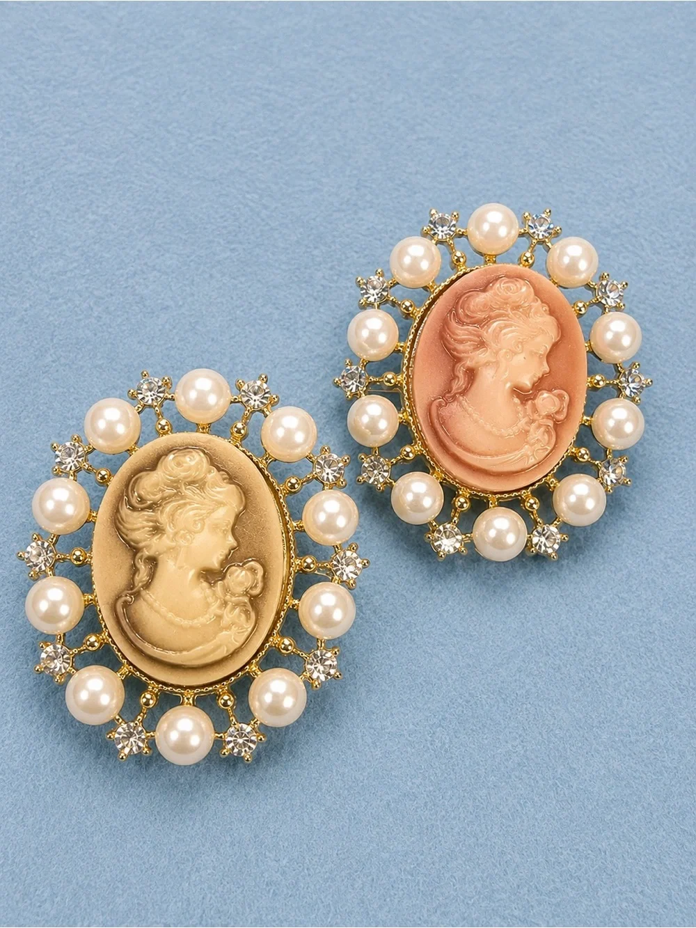 Vintage-Inspired Cameo Pearl brooches in Peach and Cream